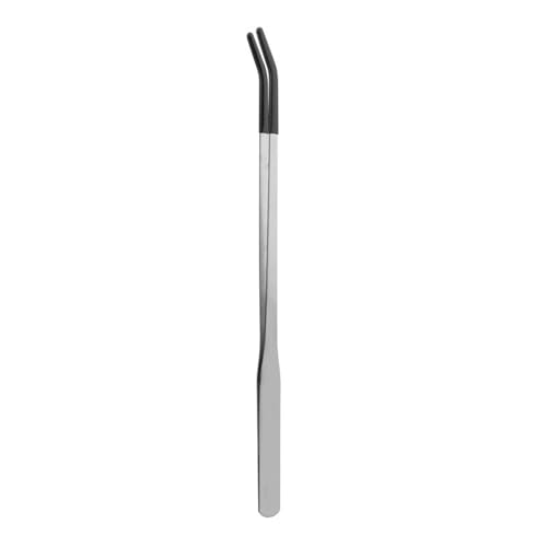 1pc Stainless Steel Reptiles Feeding Tongs with Rubber Tip,Long Tweezers for Reptiles Tanks Accessories,Reptiles Feeding Clamp for Grip Straight/Curved - color: Head immersion black, size: Bending clamp 25CM