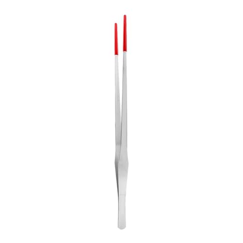 1pc Stainless Steel Reptiles Feeding Tongs with Rubber Tip,Long Tweezers for Reptiles Tanks Accessories,Reptiles Feeding Clamp for Grip Straight/Curved - color: Head immersion red, size: Straight clip 38CM