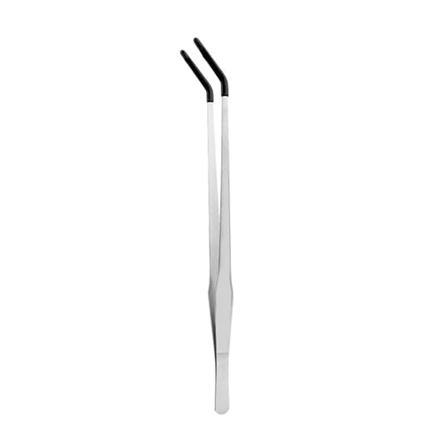 1pc Stainless Steel Reptiles Feeding Tongs with Rubber Tip,Long Tweezers for Reptiles Tanks Accessories,Reptiles Feeding Clamp for Grip Straight/Curved - color: Head immersion black, size: Bending clamp 38CM
