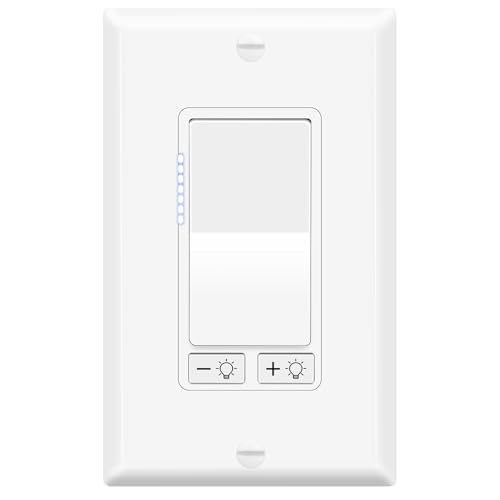 Dimmer Light Switch No Neutral Wire Required, Single Pole 3-Way UL 1 Pack | Dimmable Light Switch for LED/CFL (300W Max) & Halogen/Incandescent (600W Max) Bulbs, UL Listed White - color: 3-Way Push Dimmer