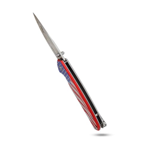 Snake Eye Tactical 7.75" Folding Pocket Knife – 420 Stainless Steel Fine Edge Blade, Metal Handle with Wavy USA Flag Graphic, Pocket Clip, 250th Anniversary Edition - color: American Flag
