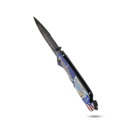 Snake Eye Tactical Folding Pocket Knife - God Bless America 250th Anniversary Patriotic Design - Metal Handle with Pocket Clip (Troop With USA Flag) - color: Troop With USA Flag