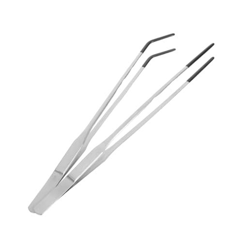 2pcs Stainless Steel Feeding Tongs Rubber Tips for Reptiles Curved Tweezers for Snakes Geckos and Terrarium Supplies and Lightweight Aquarium Tools