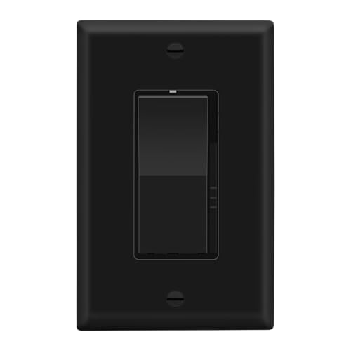 LIDER Dimmer Paddle Switch for Dimmable 300W LED/CFL Lights, 1-Pole or 3-Way, 120 V, Modern Upgrade, Wall Plate Included, UL Listed, Thermoplastic, Matte Black, 1-Pack - color: Black