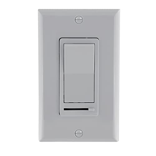 Maxxima LED Slide Dimmer Rocker Switch, Gray, 3-Way/Single Pole, 600W Max | LED Compatible, Wall Plate Cover Included, Decorative Electrical Switch - color: Gray, size: Single Pack