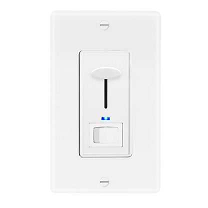 Maxxima Dimmer Light Switch, White, Blue Indicator Light, 3-Way/Single Pole | LED Compatible, 600 Watt Max, Wall Plate Included, Dimmable Lamp and Lighting Control - color: White, size: Single Pack