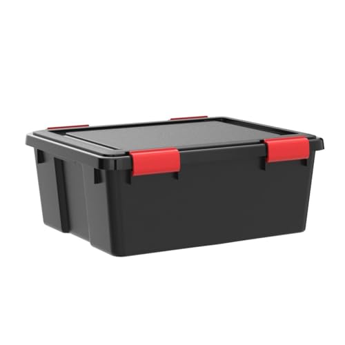 IRIS USA WeatherPro 31 Qt Storage Bins with Lids, 6 Pack, BPA-Free Plastic Gasket Box with Tight Latch and Seal, Stackable Nestable Tote Tub - Black/Red - size: 31 Qt. - 6 Pack