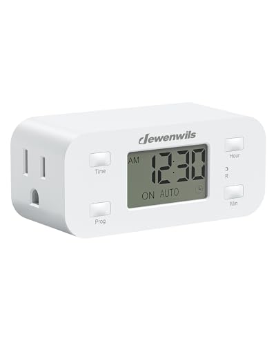 DEWENWILS 24 Hour Programmable Digital Timer Outlet, Timers for Electrical Outlets, Light Timer for Indoor Lamp Fan Aquarium, 1 Grounded Outlet, 125V/15A/1000W, 3 Prong, 1/2 HP, 1 Pack,White - style: White-1PK