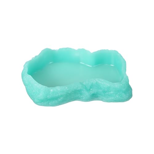 Reptile Food Bowl, Reptile Feeding Dish Corner Bowl Water Resin Rock Worm Feeder Dish m (7.3 in, Glow Lake Blue), Intended for Lizards/o/Scaled Pet/Leopard o/Spiders - color: Glow Lake Blue, size: 7.3 In