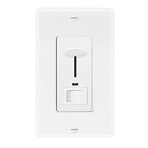Maxxima Dimmer Light Switch, White, Blue Indicator Light, 3-Way/Single Pole | LED Compatible, 600 Watt Max, Wall Plate Included, Dimmable Lamp and Lighting Control - color: White, size: Single Pack