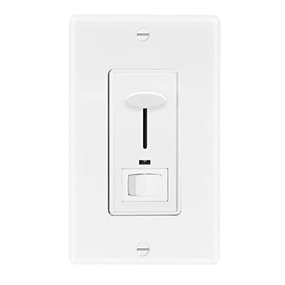 Maxxima Dimmer Light Switch, White, Blue Indicator Light, 3-Way/Single Pole | LED Compatible, 600 Watt Max, Wall Plate Included, Dimmable Lamp and Lighting Control - color: White, size: Single Pack