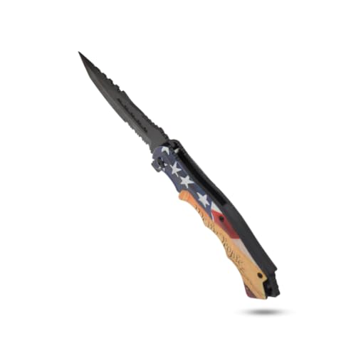 Snake Eye Tactical 8.5" Heavy Duty Folding Pocket Knife – Black Reverse Tanto Half Serrated 3CR13 Steel Blade, Printed Metal 'We the People' Constitution Handle with Pocket Clip, 250th Anniversary Edition - color: Brown & Black