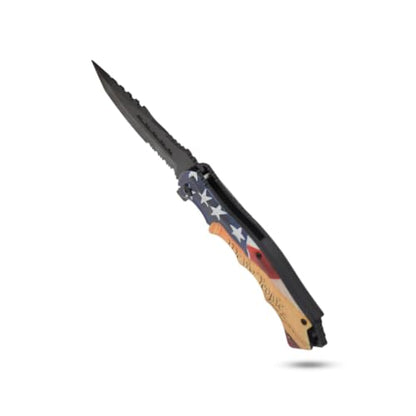 Snake Eye Tactical 8.5" Heavy Duty Folding Pocket Knife – Black Reverse Tanto Half Serrated 3CR13 Steel Blade, Printed Metal 'We the People' Constitution Handle with Pocket Clip, 250th Anniversary Edition - color: Brown & Black