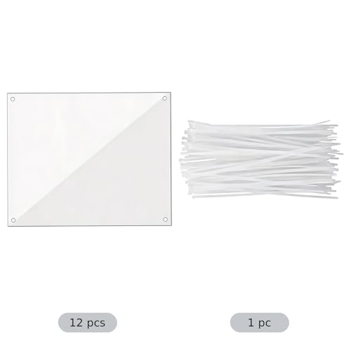 12 Pcs Clear Plastic Cage Guard Panels, 10 x 8.2 in Pet Habitat Siding, Splatter Guard Fence Dividers with 100 Zip Ties for Rabbit Cages, Guinea Pig Enclosures, Small Animal Habitat