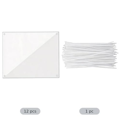 12 Pcs Clear Plastic Cage Guard Panels, 10 x 8.2 in Pet Habitat Siding, Splatter Guard Fence Dividers with 100 Zip Ties for Rabbit Cages, Guinea Pig Enclosures, Small Animal Habitat