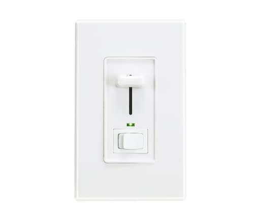 Cloudy Bay in Wall Dimmer Switch with Green Indicator,for LED Light/CFL/Incandescent, Single Pole &3-Way Dimmable Slide,600 Watt max,Cover Plate Included,White,UL Listed - color: Glossy White, size: 1-Pack