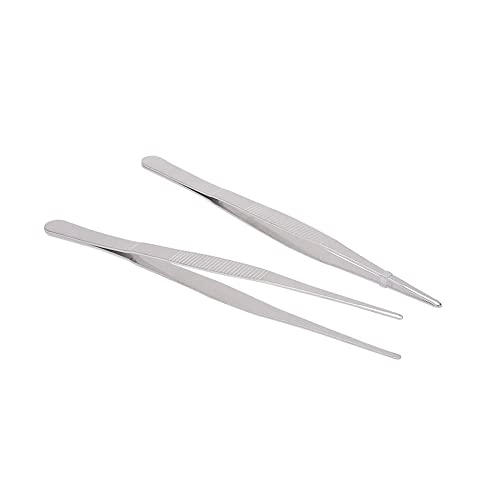 Stainless Steel Tweezers with Serrated Tip Aquarium Polished Long Handle Precision Tweezers for Craft, Electronics Fish Tank Plants Reptile Feeding Tongs with Round Tip 20cm 2pcs