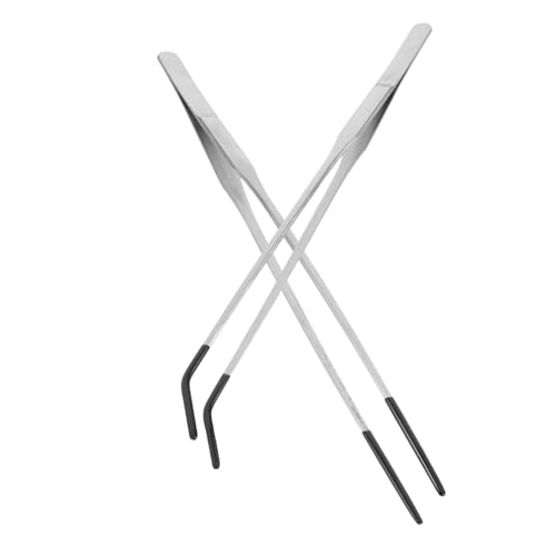 NUOBESTY 2pcs Stainless Steel Curved Feeding Tongs for Reptiles Long Aquarium Tweezers with Rubber Tips for Snake and Turtle Feeding Durable and Lightweight Pet Supplies