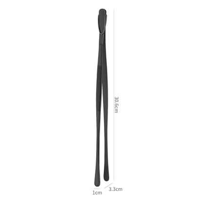 DEHOV 12 Inch Stainless Steel Black Cooking Tongs Set of 2, Metal Chef Food Tweezers For Cooking, Long Metal BBQ Tongs For Pasta, Black Pickle Grabber - color: Black