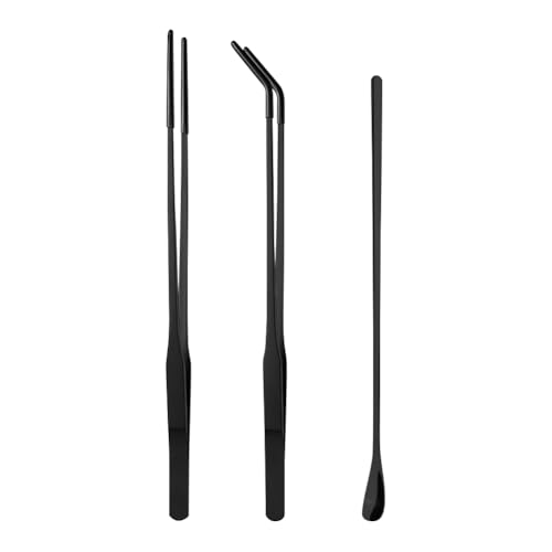 3 Pcs Stainless Steel Snake Feeding Tongs Extra Long Reptile Feeding Tongs and Spoon Straight and Curved Long Aquarium Tweezers Lizard Feeder Tools with Rubber Tip Tank Enclosure Accessories