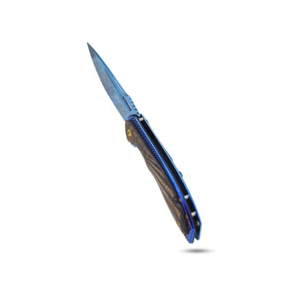 Snake Eye Tactical 8.25" Heavy Duty Folding Pocket Knife – Metallic Blue 3CR13 Steel Blade, Blue Metal & Laser Etched Eagle Wood Handle with Pocket Clip, 250th Anniversary Edition - color: Blue Eagle