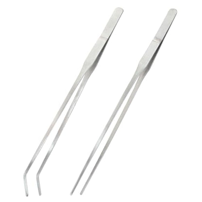 2PCS Stainless Steel Reptile Feeding Tongs, Long Tweezers Aquarium Terrarium Feeder Tools for Reptiles, Lizards, Snakes (Straight and Curved)