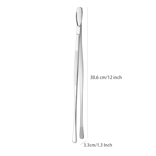 DEHOV 12 Inch Stainless Steel Kitchen Long Food Tweezers For Cooking,Metal Pasta Tongs,Skinny Chef Spaghetti Tongs - color: Silver