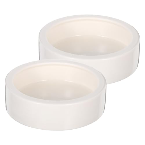 SECFOU Reptile Feeding Bowls Anti-Escape Design 2 Pcs Ceramic Space-Saving Round Bowls for Lizards and Small Reptile Animals for Terrarium Use