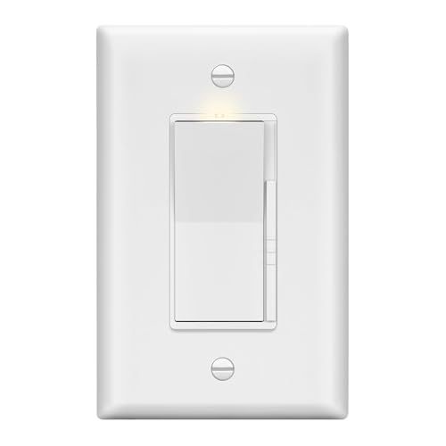 LIDER Dimmer Paddle Switch for Dimmable 300W LED/CFL Lights, 1-Pole or 3-Way, 120 V, Modern Upgrade, Wall Plate Included, UL Listed, Thermoplastic, Matte White, 1-Pack - color: White