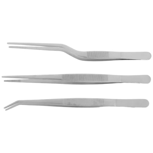 3pcs Stainless Steel Long Tweezers for Plants and Reptile Feeding Straight and Curved Precision Tongs with Rust-resistant Build for Gardening Kitchen and Aquarium Use