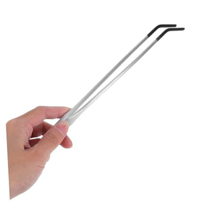 TEHAUX 2pcs Stainless Steel Long Feeding Tongs with Rubber Tips for Reptiles Curved Tweezers for Snake and Gecko Portable Aquarium Terrarium Supplies Easy to Use and Durable