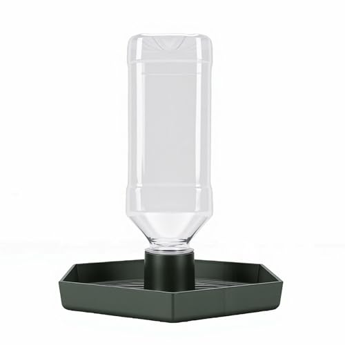 GLOGLOW Reptile Water Dispenser Automatic Gravity Feeder Tank Hex Anti Slip Tray, Low Level No Spill Design for Bearded Dragon Turtle Snake, Self Refilling Terrarium Bowl (Dark Green) - color: Dark Green