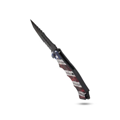 Snake Eye Tactical 8.5" Heavy Duty Folding Pocket Knife – Black Reverse Tanto Half Serrated 3CR13 Steel Blade, Printed Metal Declaration of Independence Flag Handle, 250th Anniversary Edition - color: USA Flag