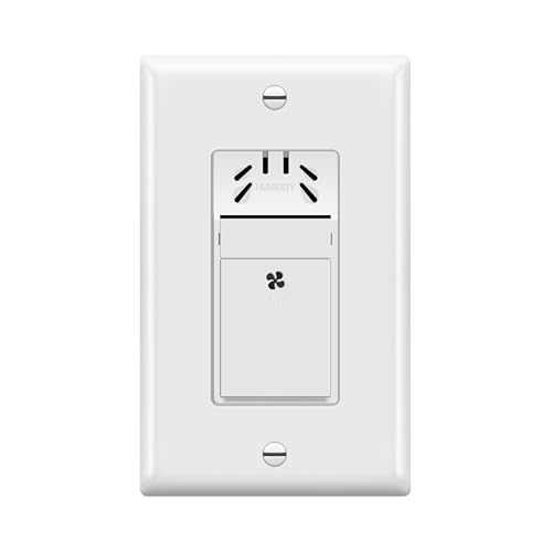TOPGREENER Humidity Sensor and Fan Control Switch, Ventilation Fan Humidity Sensor Switch, Fan Switch, Neutral Wire Required, TDHS5-WWP, White (Wall Plate Included)