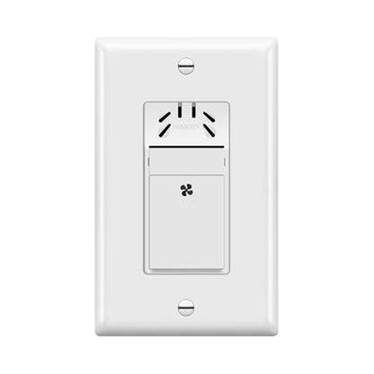 TOPGREENER Humidity Sensor and Fan Control Switch, Ventilation Fan Humidity Sensor Switch, Fan Switch, Neutral Wire Required, TDHS5-WWP, White (Wall Plate Included)