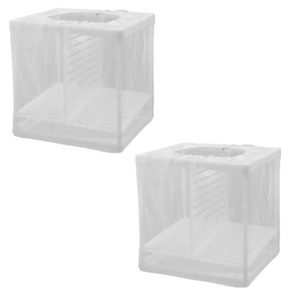 MY MIRONEY 2PCS 6.3" x 5.51" x 5.91" Fish Tank Breeder White Nylon Fish Incubator Mesh Box Aquarium Fish Fry Hatchery Breeder with Suction Cups (with Divider) - style: 6.3" x 5.51" x 5.91"; White; with Divider
