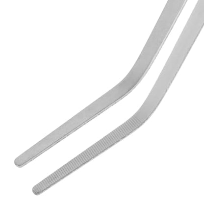 Lurrose 2pcs Long Tweezers - 19" Stainless Steel Straight and Curved Tweezers with Serrated Tips - Precision Tongs for Bathroom Kitchen Sink Drain Reptile Feeding & Aquarium Cleaning