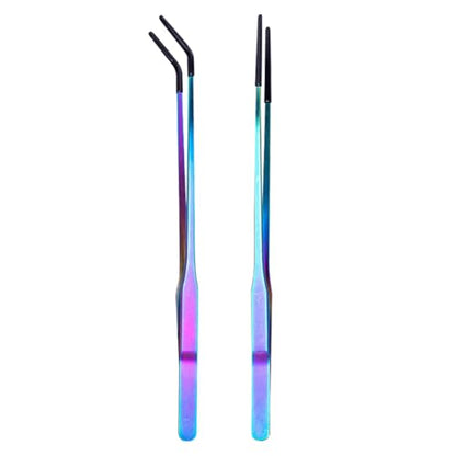 2 Pcs 10.6 Inch Extra Long Reptile Feeding Tongs with Rubber Tips Long Handled Aquarium Tweezers Straight and Curved Tip Tweezers Reptile Terrarium Feeder Tank Enclosure Accessories for Lizards