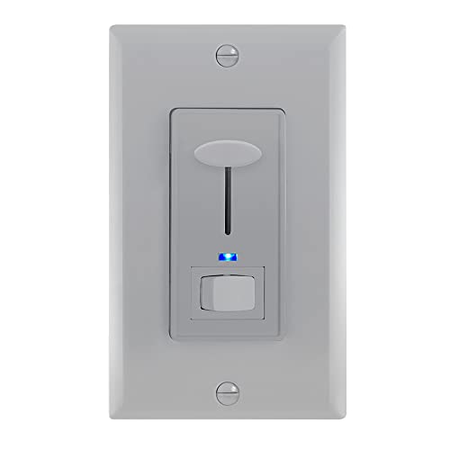 Maxxima Dimmer Light Switch, Gray, Blue Indicator Light 3-Way/Single Pole | LED Compatible, 600 Watt Max, Wall Plate Included, Dimmable Lamp and Lighting Control - color: Gray, size: Single Pack