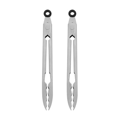 KitchenAid Set of 2 Stainless Steel Tongs with Scalloped Edges Easy Lock Dishwasher Safe Durable and Versatile Silver 7 Inch - color: Stainless Steel, size: 7 Inch (Pack of 2)