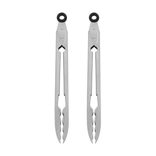KitchenAid Set of 2 Stainless Steel Tongs with Scalloped Edges Easy Lock Dishwasher Safe Durable and Versatile Silver 7 Inch - color: Stainless Steel, size: 7 Inch (Pack of 2)