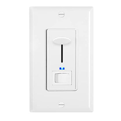 Maxxima Dimmer Light Switch, White, 3-Way/Single Pole, 0-10V Dimming | Low Voltage, Blue Indicator Light, Dimmable Lamp Control, Wall Plate Included