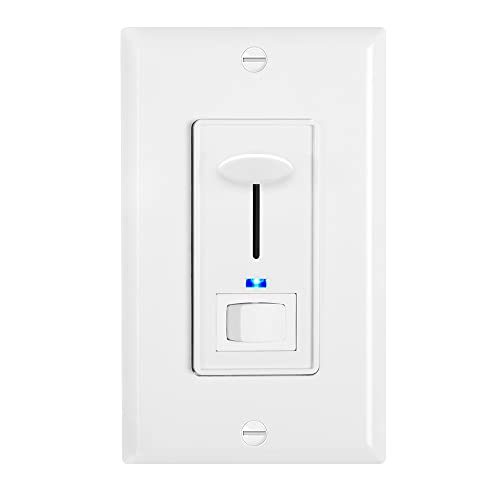 Maxxima Dimmer Light Switch, White, 3-Way/Single Pole, 0-10V Dimming | Low Voltage, Blue Indicator Light, Dimmable Lamp Control, Wall Plate Included