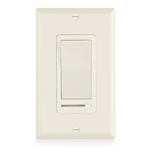 Maxxima LED Slide Dimmer Rocker Switch, Almond, 3-Way/Single Pole, 600W Max | LED Compatible, Wall Plate Cover Included, Decorative Electrical Switch - color: Almond, size: Single Pack