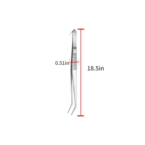 1 Pc 18.5 Inch Extra Long Curved Stainless Steel Aquarium Tweezers - Feeding Tongs for Fish Tank, Terrarium, Aquascaping, Reptile Snake (Silver)