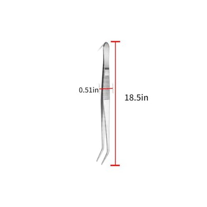 1 Pc 18.5 Inch Extra Long Curved Stainless Steel Aquarium Tweezers - Feeding Tongs for Fish Tank, Terrarium, Aquascaping, Reptile Snake (Silver)