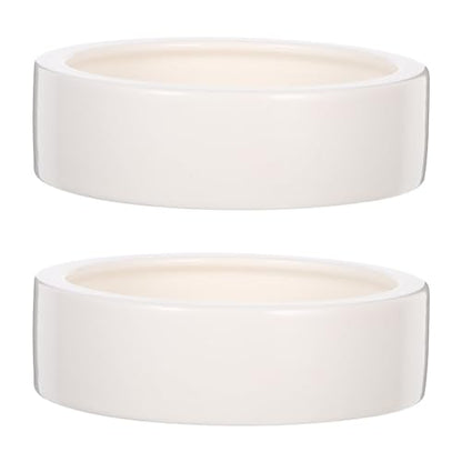 Reptile Feeding Bowls with Stable Desktop Standing Ceramic 2 Pcs for Small Lizards and Anti-Escape Design, White Round Food and Water Dishes for Reptile Feeding