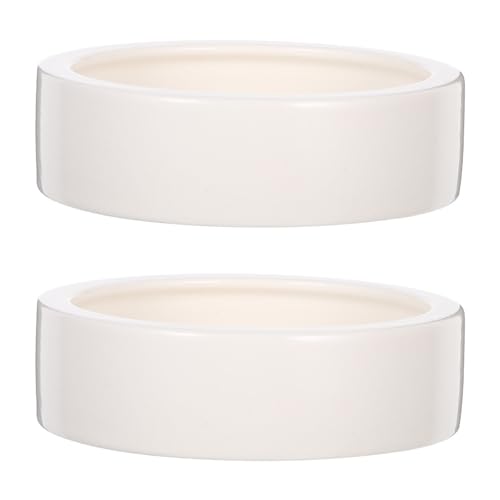 Reptile Feeding Bowls with Stable Desktop Standing Ceramic 2 Pcs for Small Lizards and Anti-Escape Design, White Round Food and Water Dishes for Reptile Feeding