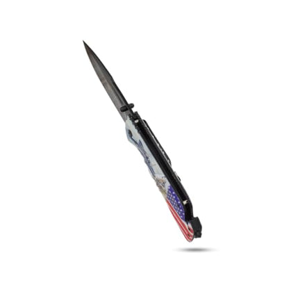 Snake Eye Tactical 8.5" Folding Rescue Pocket Knife –Black Stainless Steel Blade, 3D Printed Aluminum Flag Handle with Seatbelt Cutter, Glass Breaker, 250th Anniversary Edition - color: USA Flag With AR