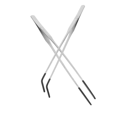 POPETPOP 2pcs Stainless Steel Feeding Tongs Rubber Tips Curved Aquarium Tweezers for Reptile Feeding for Snakes Geckos and Terrarium Supplies
